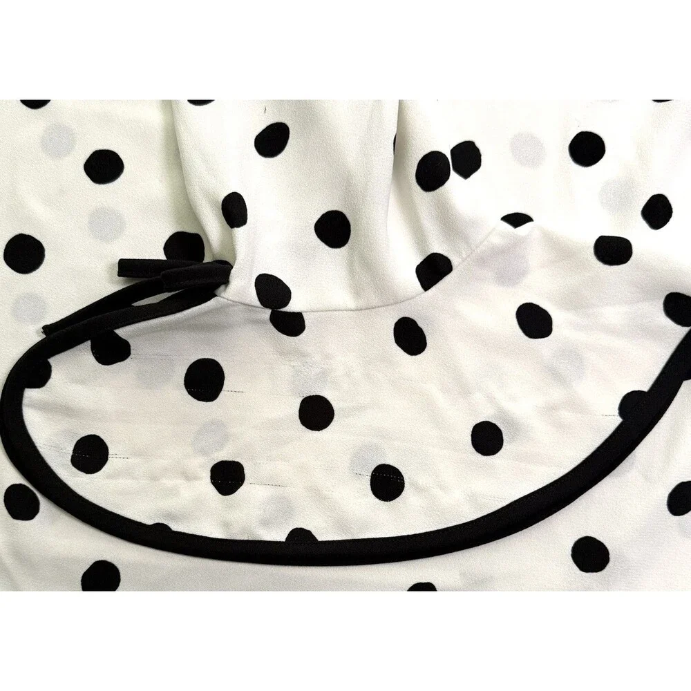 Talbots Petites Polka Dot Blouse Sz SP Ivory Black Bell Sleeve Capsule Career